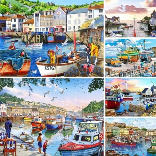5D DIY Diamond Embroidery Painting Sailboat Full Square Round Drill Cross Stitch Kit Mosaic Art Landscape Picture Home Decor