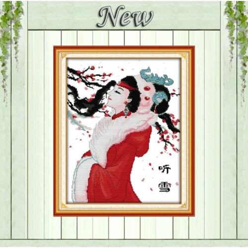 Listen to the snow beauty girl painting counted print on canvas DMC 11CT14CT Chinese Cross Stitch kits embroidery needlework Set