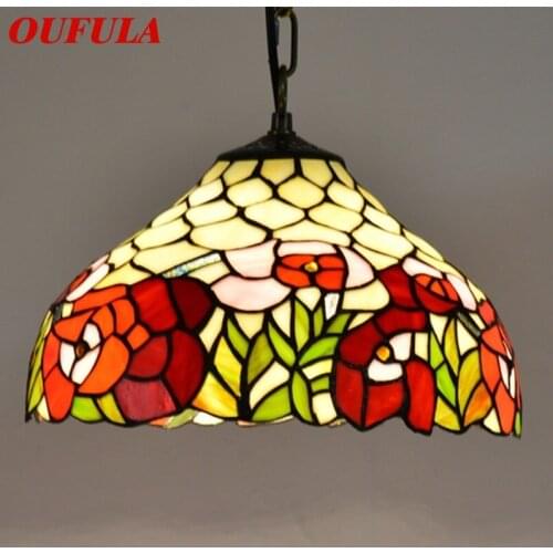 OUFULA Tiffany Pendant Light Contemporary LED Colorful Lamp Fixtures Decorative For Home Dining Room