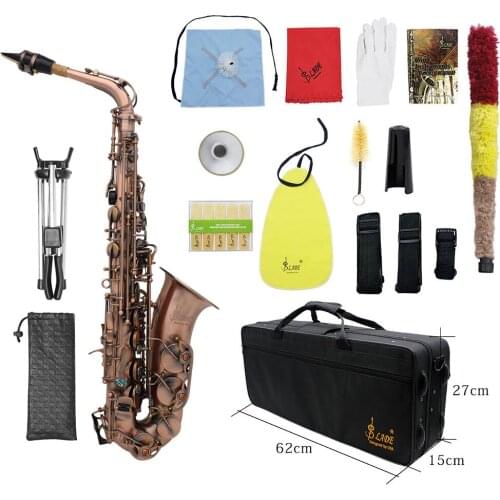 Professional Red Bronze Bend Eb E-flat Alto Saxophone Abalone Shell with Case Gloves Cleaning Cloth Straps Brush Saxophone Stand