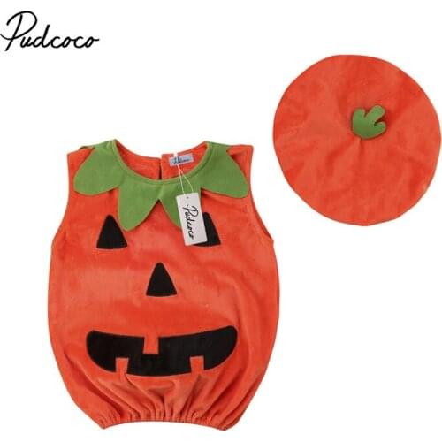 Pudcoco Cosplay Halloween Baby Kids Clothes Pumpkin Suit Tops Blouse Dress+Baby Hat Children Clothing Costumes