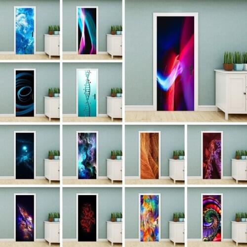 DIY Door Sticker Abstract Colorful Cool Self Adhesive Decal Home Decor Paper for Living Room PVC Waterproof 3D Print Photo Art