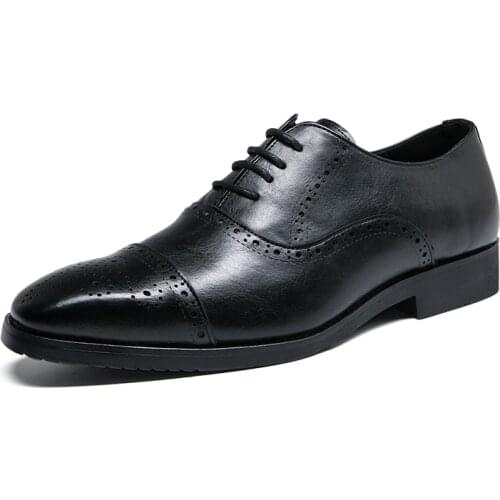 Spring Autumn Mens dress Shoes Classic Brock Black Formal Shoes faux Leather Lace-up Wedding Shoes Plus size 47