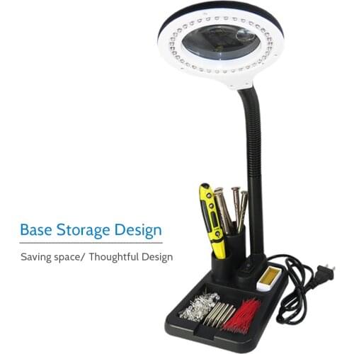 LED desk lamp 6W 40LED 5X/10X Magnifier Glass with Gadget Storage Design Desk Lamp Beside Light Magnifying Lens Printing