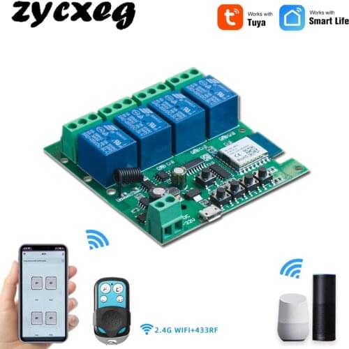 Tuya WiFi Light Switch Module Relay 4CH Smart life APP Wireless Remote Control Switch Automatic Support Alexa Google Assistant