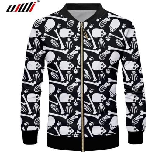 UJWI Street Clothing 3D Printed Man Zip Jacket Skeleton And Skull Punk Rock Mens Spandex Sweatshirt Wholesale Big Size 6XL