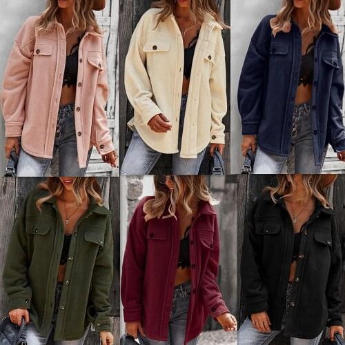 VITIANA Women Fleece Warm Jacket Winter Female Long Sleeve Buttons Black Loose Coat Femme Pink Casual Clothes Africa Outwear