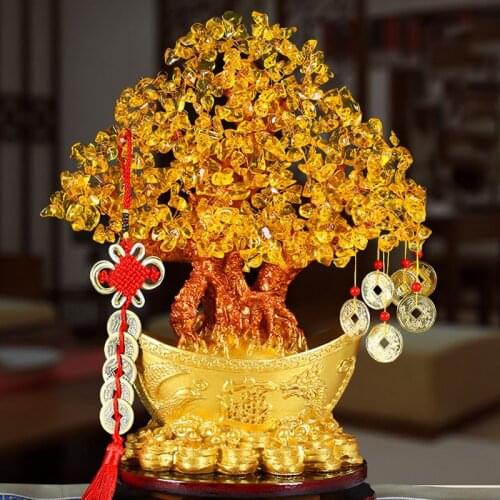 Money-spinning Tree Crystal Gold Ingot Tree Fortune Lucky Home Ornament Office Desk Wine Cabinet Craft Decor Gift Yuanbao Tree