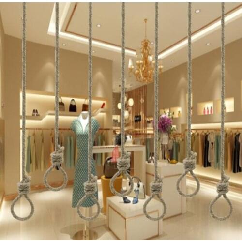 11MM bold hemp rope retro rings clothing store, hanging clothes storage display stand hanger Robe Hooks Multi-Purpose A407