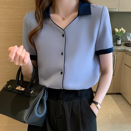 Vintage Blouses for Summer 2021 New Fashion Womens Short Sleeve Shirts Single Breasted Chemise Femme Loose Chiffon Ladies Tops