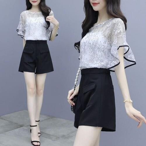 Women 2021 Summer Print Short Sleeve Shirt Tops And High Waist Shorts Set Female Fashion Casual Shorts Two Piece Set Suit A823