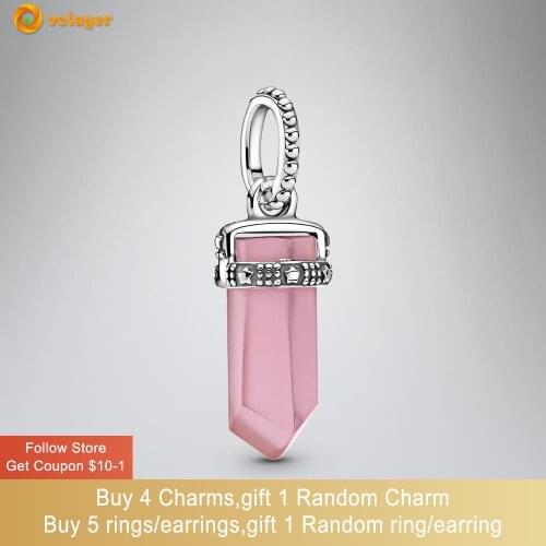 Volayer 925 Sterling Silver Pink Amulet Pendant fit Original Pandora Bracelets for Women Jewelry Making Birthday Gift