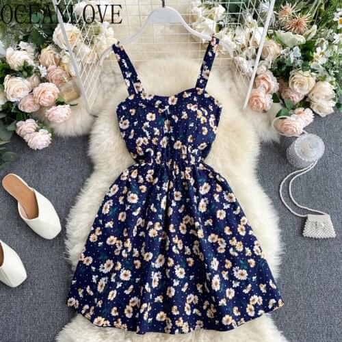 OCEANLOVE Beach Style Vestidos Print Floral Sexy Mini Dresses Women High Waist Sleeveless 2020 Summer Dress Holiday 16662