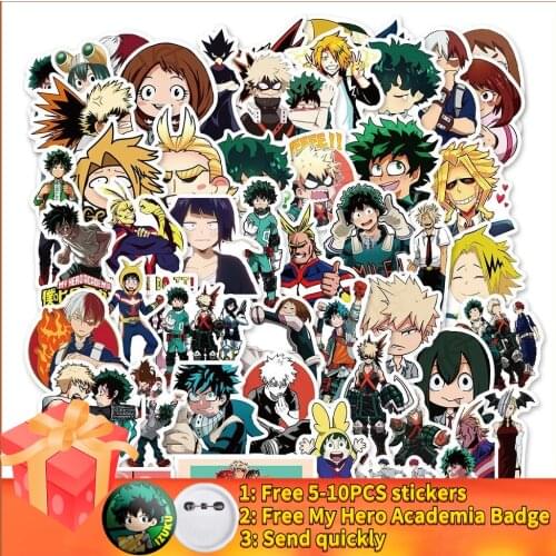 10/50PCS My Hero Academia Anime Stickers Japan Kids Laptop Skateboard Cute Izuku Midoriya Might Boku No Hero Bakugou Character