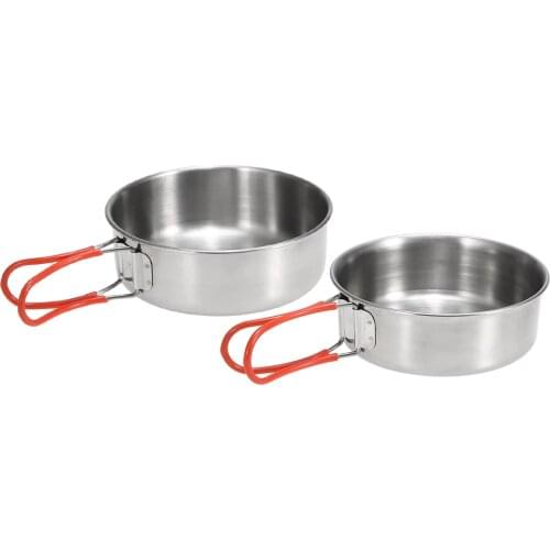 2Pcs Stainless Steel Bowls Outdoor Camping Hiking Picnic Portable Cookware Camping Cookware Stove Outdoor Dinner Plates