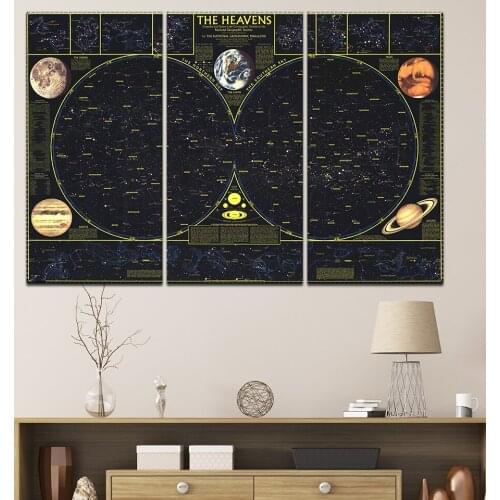 3 panel Art Picture Canvas Printing Paintings Solar System Planets And Moons Wallpaper Posters Space Science Home Decor Unframed