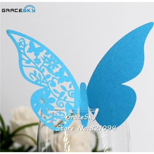 50pcs Free Shipping laser Cut Pearlescent butterfly Design Wedding Party Name Cards aircraft Place Card Seat Invitation Cup Card