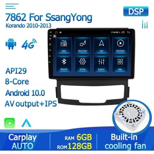 Android 10.0 Car Stereo 8-Core For SsangYong Korando 2010 2011 2012 2013 Car Radio Multimedia Player GPS Support Steering Wheel