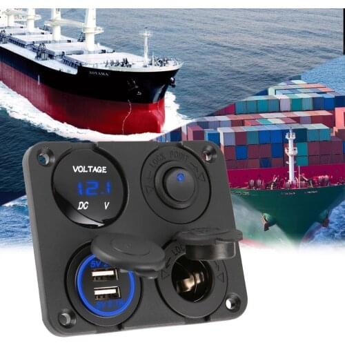 Dual USB Ports Car Charger + LED Voltmeter + 12-24V Power Socket + On-Off Switch 4 in 1 Car Marine Boat LED Switch Panel