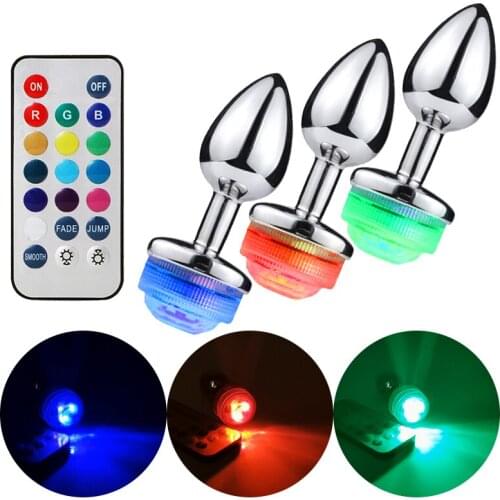 Wireless Remote Control Metal Luminous Anal Plug Prostate Massage Butt Plug with LED Anal Tail Sex Toy Adult Products for Women