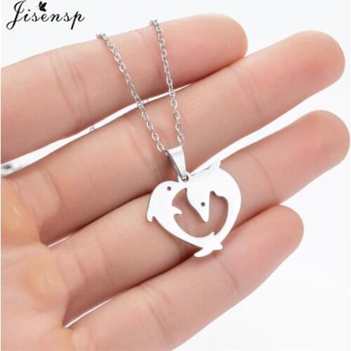 Jisensp Stainless Steel Necklace Double Dolphin Couple Necklaces Pendants for Women Man Engagement Jewelry BFF Gift collane