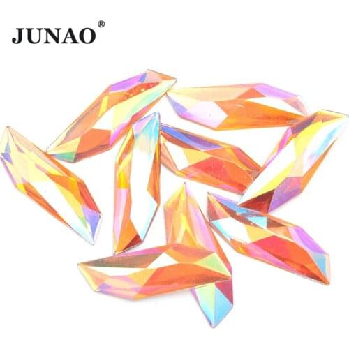 JUNAO 10pcs 15x47mm Yellow AB large Rhinestones Applique Flatback Fancy Crystal Stones Glue on Strass for Garment Accessories