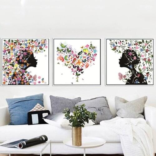 Canvas Painting Fresh Butterfly Cartoon Flower Fairy elf Decorative Pink Black Art Poster Print Childrens Room Living Room Gyms