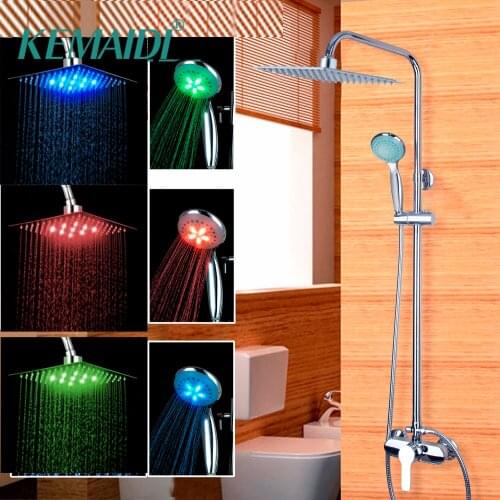 KEMAIDI LED Rain Shower Set Single handle Wall Faucet Bath and Shower Mixer Brass Chrome + LED Rain Shower Head New Arrival