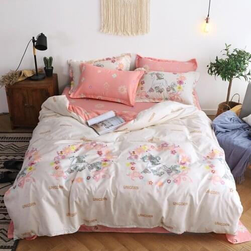 Unicorn Printing Bedding Set 2pcs/3pcs/4pcs Duvet Cover Set 1 Quilt Cover+1 Flat Sheet +1/2 Pillowcases Twin Full Queen King