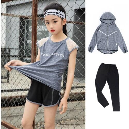 Kids Girl Running Top TShirt Jogging Suit Workout Clothes Women Yoga Leggings Fitness Coats Children Gym Clothing Set Sportswear