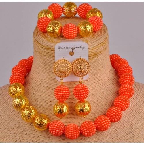 Orange costume necklace african jewelry set simulated pearl nigerian wedding jewelry sets FZZ89
