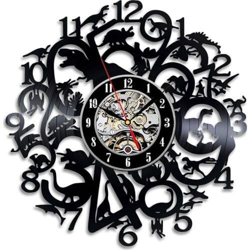Creative Personalized Jurassic world CD Record Wall Clock Hollow Round Gift Wall Clock Antique Vinyl Record Art Decor LED Light