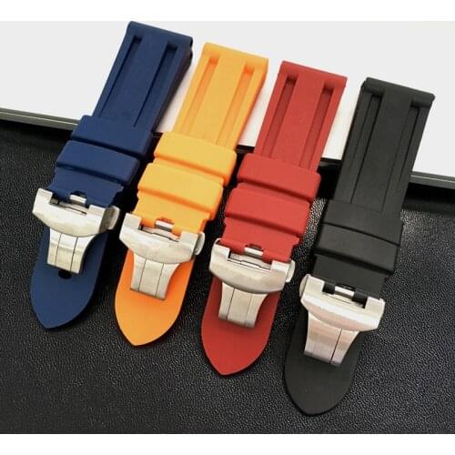MERJUST 22mm 24mm Black Orange Blue Red Silicone Rubber Whatchband For PAM 44mm Case Watch Strap with Butterfly Buckle engraving