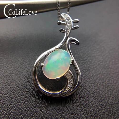 Fashion silver opal necklace pendant 6 mm * 8 mm natural opal pendant for party 925 silver opal jewelry romantic gift for wife