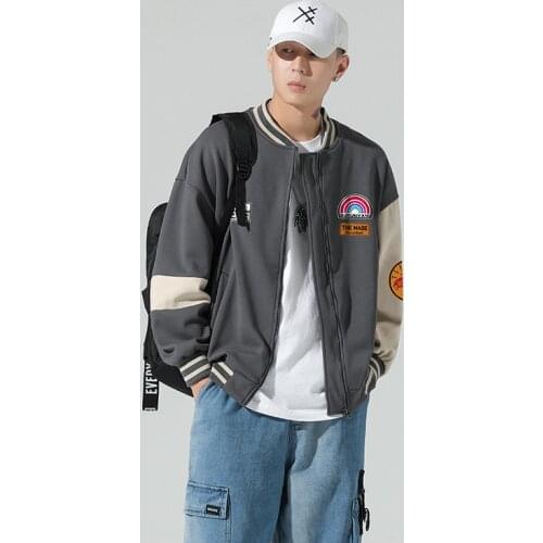 Autumn Baseball Jackets Men Fashion Striped Cuffs and Neckline Streetwear Printed Lisure Loose Mens Fashion Clothing Trends