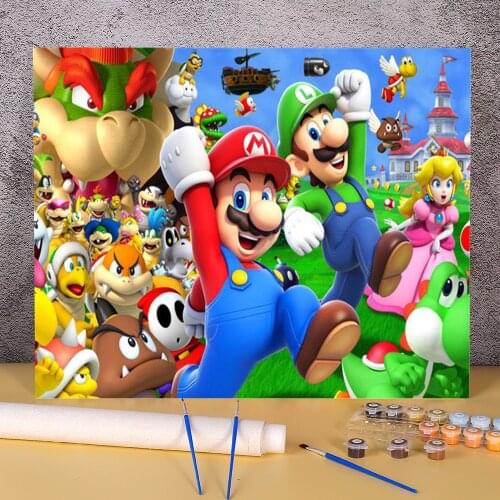 Carton Mario DIY Painting By Numbers Kit Oil Paints 50*70 Boards By Numbers Wall Paintings Children Wall Art Drawing