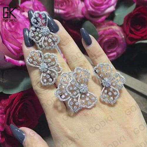 GODKI Trendy Luxury Bowknots Cubic Zirconia Crystal CZ Engagement Earrings Ring Sets For Women Wedding DUBAI Bridal Jewelry Sets