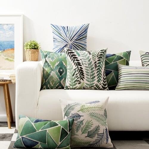 DUNXDECO Cushion Cover Sofa Decorative Pillow Case Nordic Fresh Garden Love Summer Style Geometric Green Leaves Chair Cushion