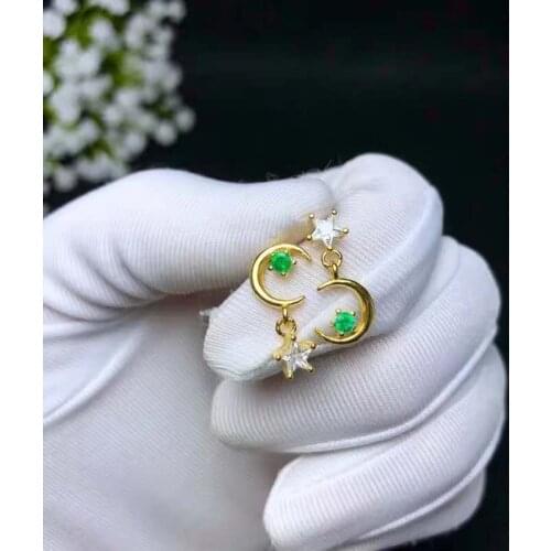 Wedding Ring Natural And Real green emerald gemstone earrings S925 silver earrings women fashion earrings