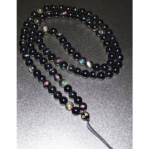 Jewelry Natural Rainbow Eye Obsidian Pendant Necklace Men and Women Mantra Beads Chain Necklace Rope Can Be Diy Pendant