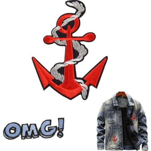Iron on patches for clothing accessories red anchor naszywki embroidery patch custom OMG! clothes stcikers applique parches