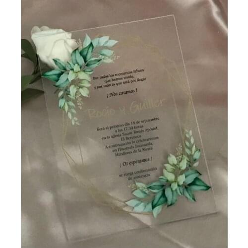 Gold Geometric Greenery Wedding Invitation,Eucalyptus Birthday Invitations,10pcs Custom Acrylic Invitation,Acrylic Weddin Menu