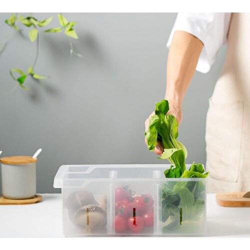 Clear Partition Refrigerator Organizer Containers Plastic Kitchen Fruit Vegatables Food Storage Box Recipiente Para Comida