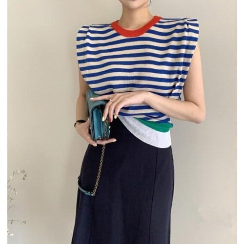 Crewneck Pullover Summer Autumn Sweaters Womens Casual Patchwork Fall Sweater Female Fashion Thin Sleeveless Knitted Tops