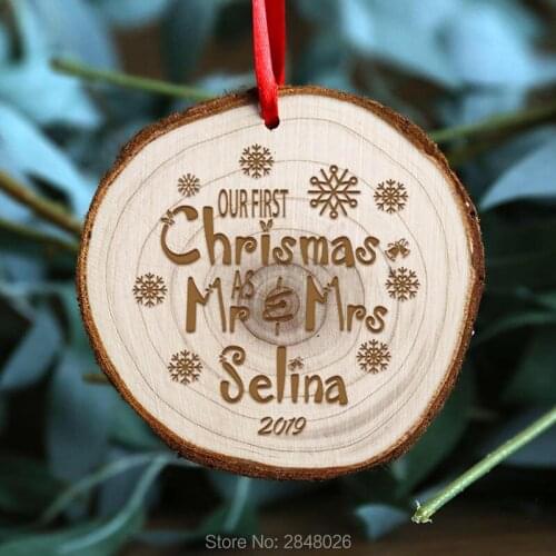 Custom wooden slices Our First Christmas Ornament,Personalized engraved Christmas Ornament,Custom Mr&Mrs Christmas Ornament Ball