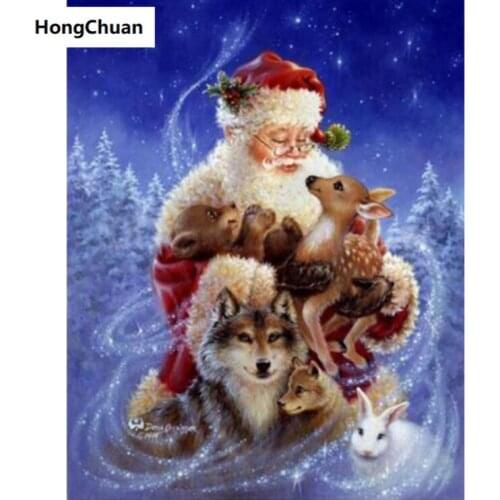 Santa Claus Deer Wolf Cartoon 5D DIY Square/Round Diamond Painting Gift Cross Stitch Mosaic Diamond Embroidery Home Decoration