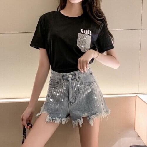 HOT Summer Womens denim shorts Korean version Internet celebrity A-line pants Big size High waist Show thin All-match Fashion