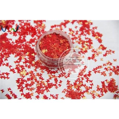 TCI08 Pearlescent Rainbow Red Colors Butterfly shape3.0MM Size Glitter for nail Art nail gel makeup or DIY decoration