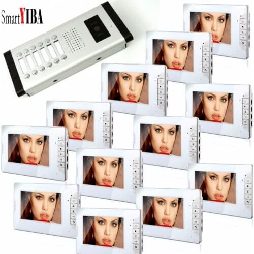SmartYIBA 12 Apartment Visual Intercom Doorbell 7''Inch TFT LCD Wired Video Door Phone System Indoor Monitor Outdoor IR Camera