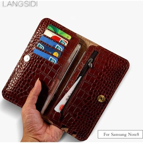 Wangcangli brand genuine calf leather phone case crocodile texture flip multi-function phone bag for Samsung Note8 hand-made